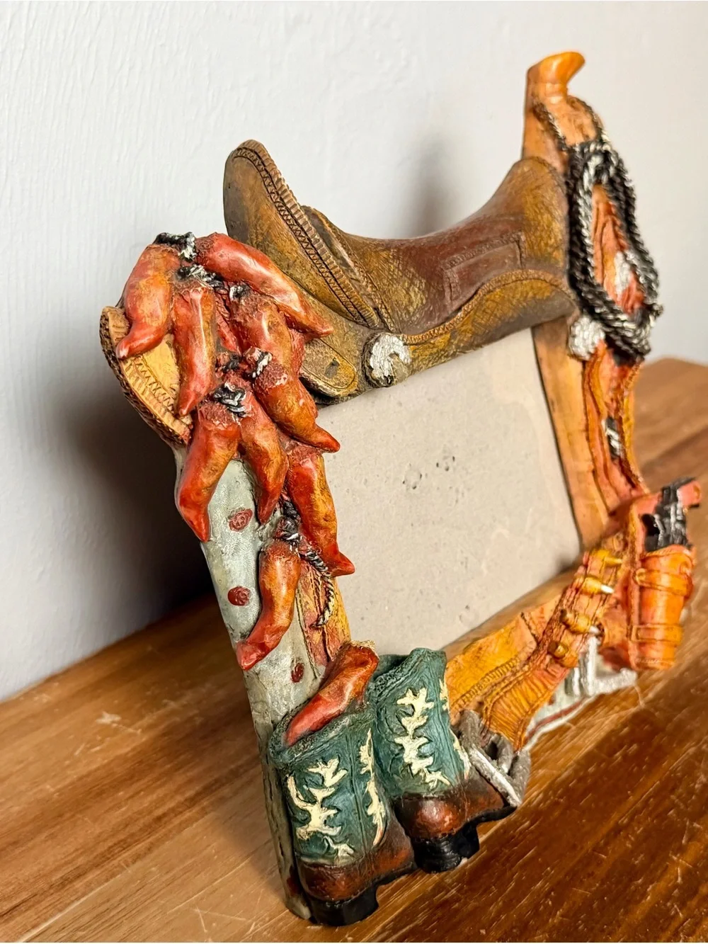 Vintag southwestern Cowboy Photo Frame with Saddle and Boots